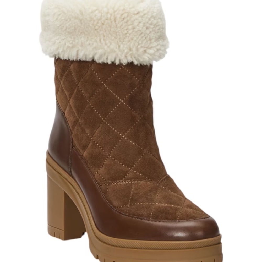 NWOB Ralph Lauren Coraline Shearling-Trim Suede Bootie Brown Size 11